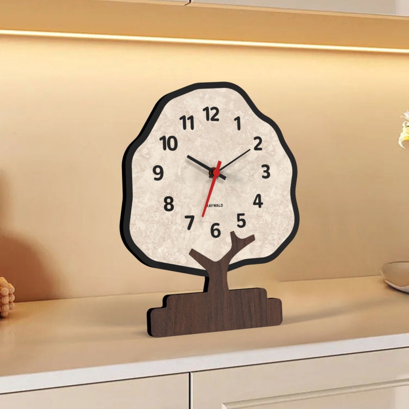 桌面时钟摆件创意摆放式静音钟表客厅时尚简约发财树卧室摆台饰品