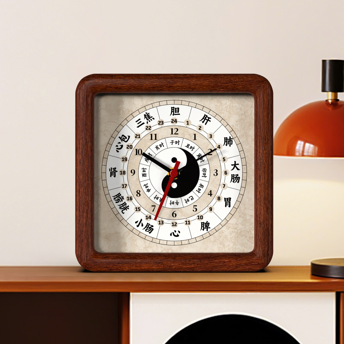 红檀木桌面养生实木座钟十二时辰中医钟表经络客厅指针自动对时钟