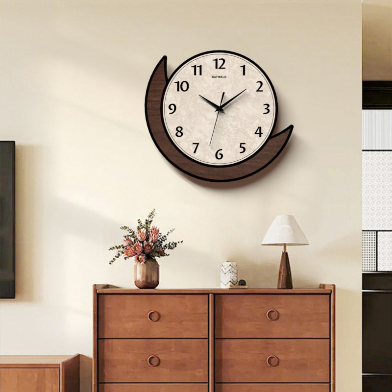 中古风日月客厅挂钟家用挂墙钟表餐厅墙面书房大气静音时钟免打孔,家居饰品,挂钟,淘宝优惠券,粉丝福利购,淘宝优惠卷