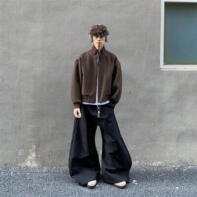 白菜coke高级感cleanfit设计感垫肩外套男美式廓形立领短款夹克