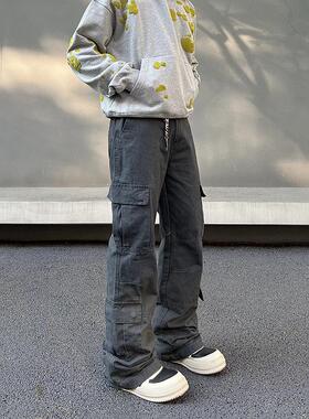 BLAEXIT美式复古黑灰色工装裤多口袋vibe直筒微喇cleanfit裤子潮