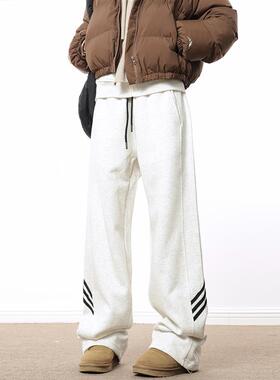 0123Start 美式复古条纹卫裤女宽松阔腿直筒垂坠感休闲运动裤子