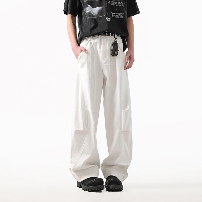 BLANKIN 高街cleanfit白色弯刀休闲裤子男女美式阔腿宽松直筒长裤