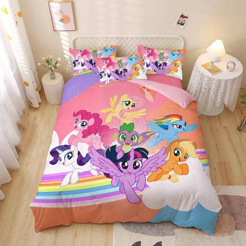 2025彩虹小马宝莉卡通儿童四件套床单三件套女孩单人卧室可爱被套
