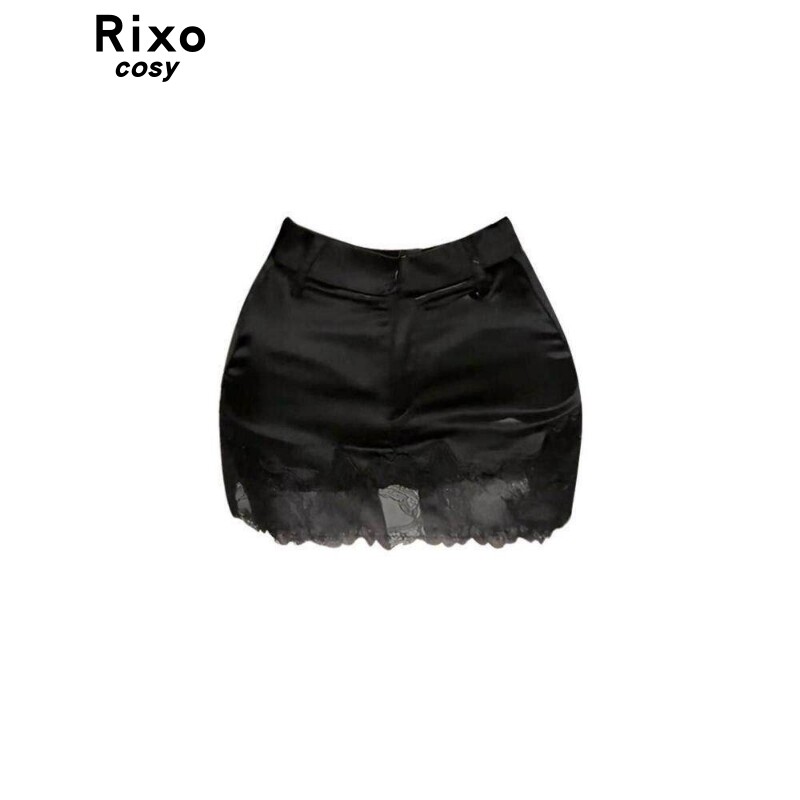 Rixo Cosy美式蕾丝拼接直筒半身裙女夏新款高级感百搭性感短裙裤