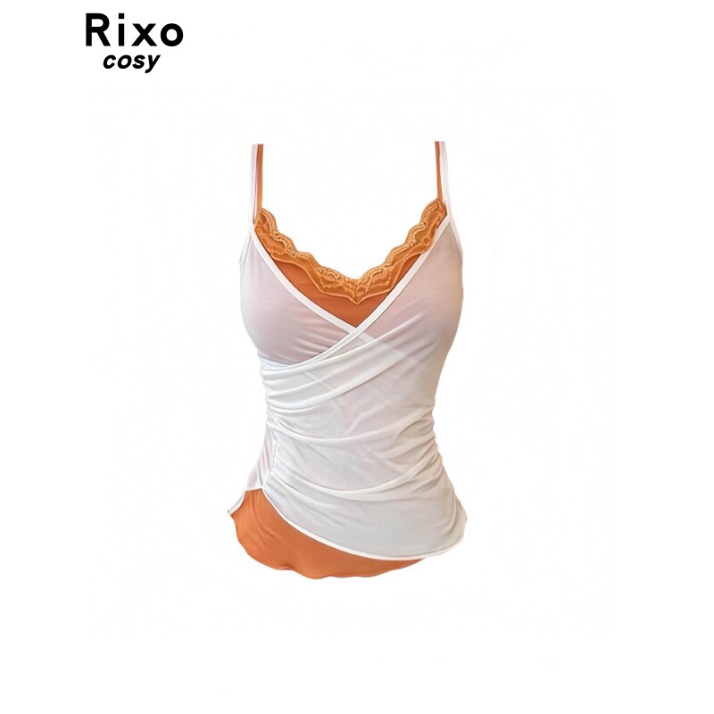 Rixo Cosy蕾丝两件套弹力背心吊带女夏季新款交叉设计感显瘦上衣