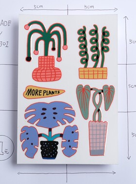 b5301绿植物手机头盔笔记本保温水杯旅行箱防水转印贴纸