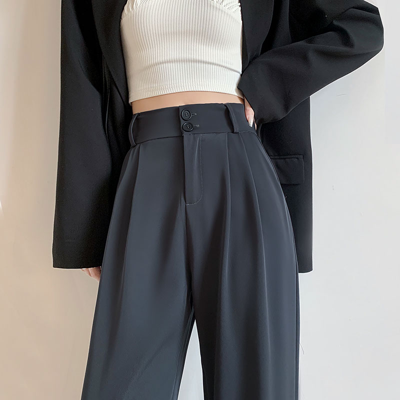 黑色西装阔腿裤女春夏2026新款高级感垂感西裤小个子窄版直筒裤子