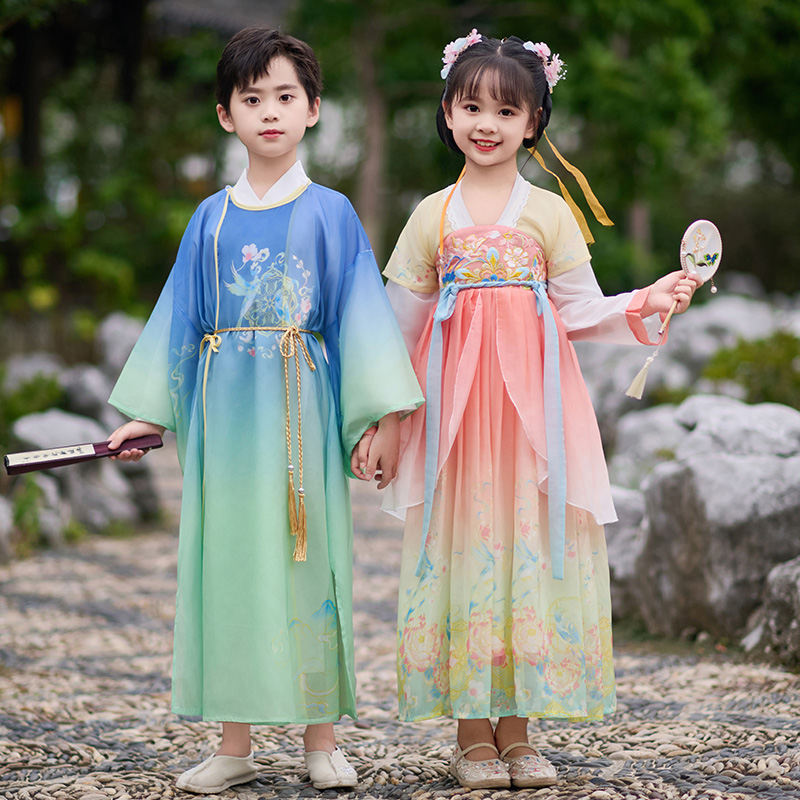 漢服男童2025新款古風(fēng)超仙唐裝女童連衣裙兒童小少爺國學(xué)服演出服