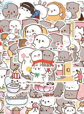 60PCS Cartoon Cute Mitao Cat Stickers Waterproof Funny Cats