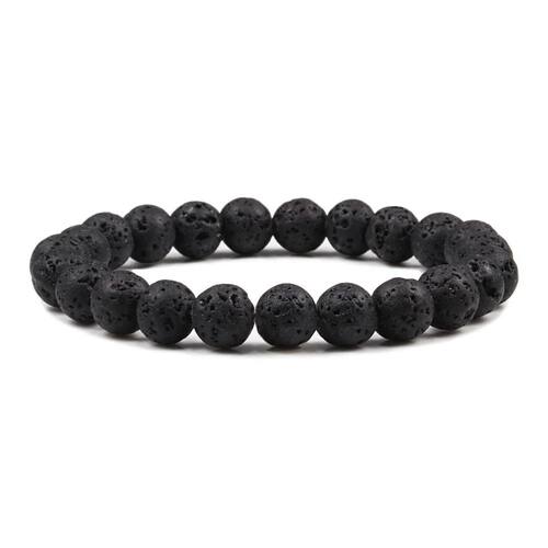 8mm Natural Stone Beaded Bracelet Men's Black Lava Tiger