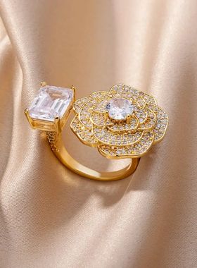 Romantic 2024 Flower Rings For Women Open Stainless Steel