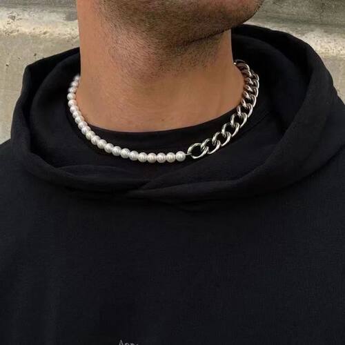 New Trendy Imitation Pearl Chain Men Necklace Fashion
