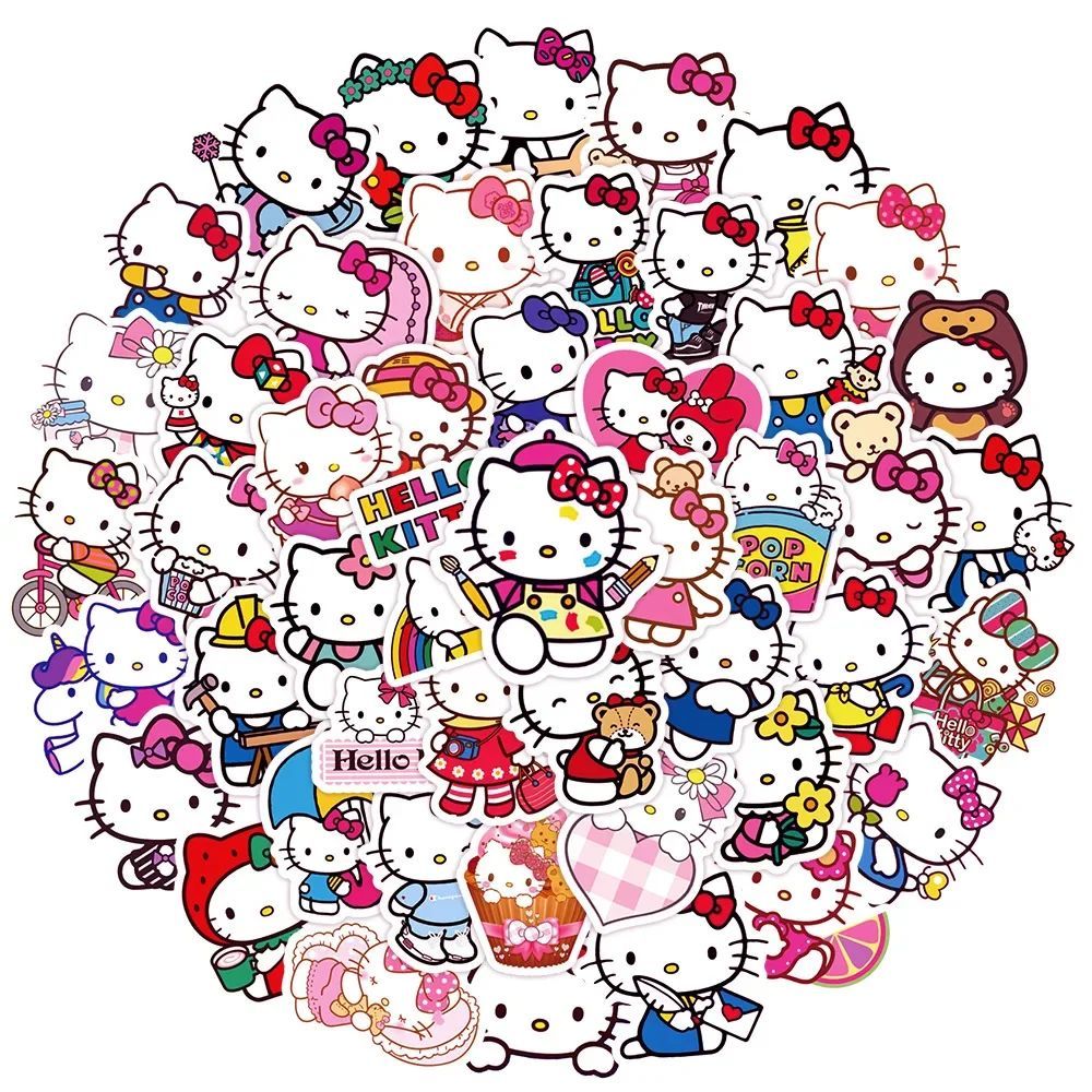 50Pcs Cartoon Hello Kitty Stickers Skateboard Bicycle