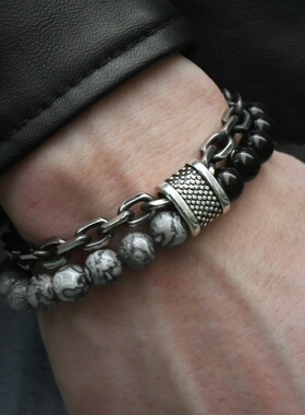 Vintage Mens Jewellery Unique Natural Map Stone Mens Beaded