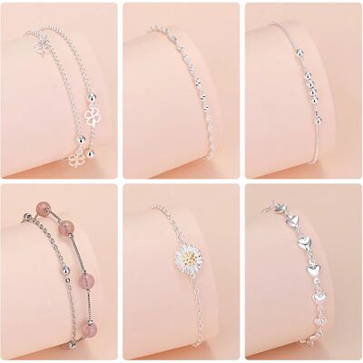 925 Sterling Silver Lucky Bead Charm Bracelet For Women