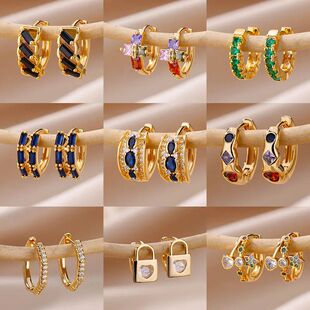 2024 Blue Oval Earrings For Women Stainless Steel Hoop