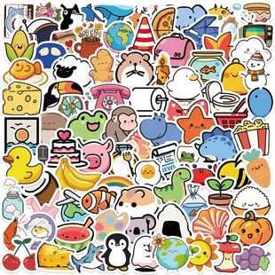 100pcs Cute Mini Animals Foods Cartoon Graffiti Stickers