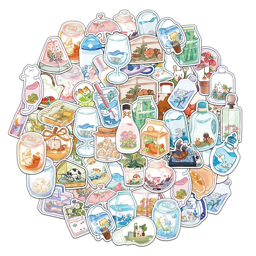 50PCS Transparent Object Stickers Cute Cartoon Account
