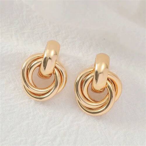 2Pcs Trendy Stainless Steel Gold Color Knot Hoop Earring