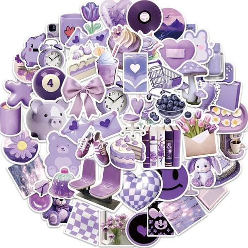 56PCS Purple Cartoon Sticker PVC Aesthetic Children's
