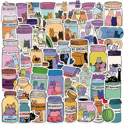 50PCS Cartoon Anti Depression Cat Graffiti Stickers for Kid