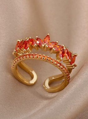 2024 Double Layer Red Stone Rings For Women Stainless Steel