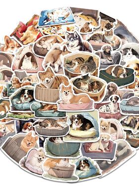 50PCS Cute Dogs Cat Stickers PVC Waterpoof Decals DIY