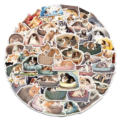 50PCS Cute Dogs Cat Stickers PVC Waterpoof Decals DIY