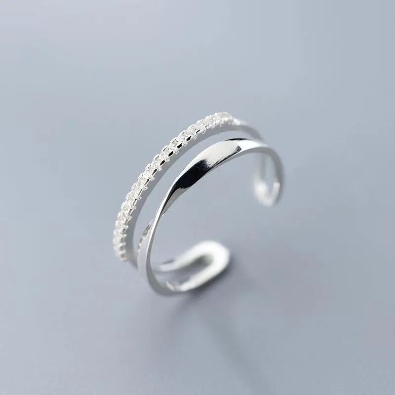 Original 925 Sterling Silver Double LInes CZ Rings For