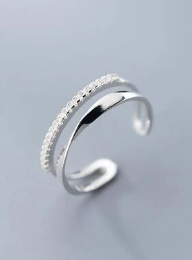Original 925 Sterling Silver Double LInes CZ Rings For