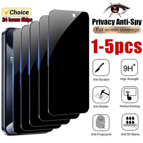 1-5Pcs Full Cover Privacy Screen Protector For iPhone 16 15