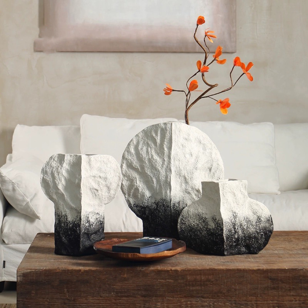 黑白色大号复古插花瓶日式中式简约侘寂风粗陶民宿创意禅意摆件