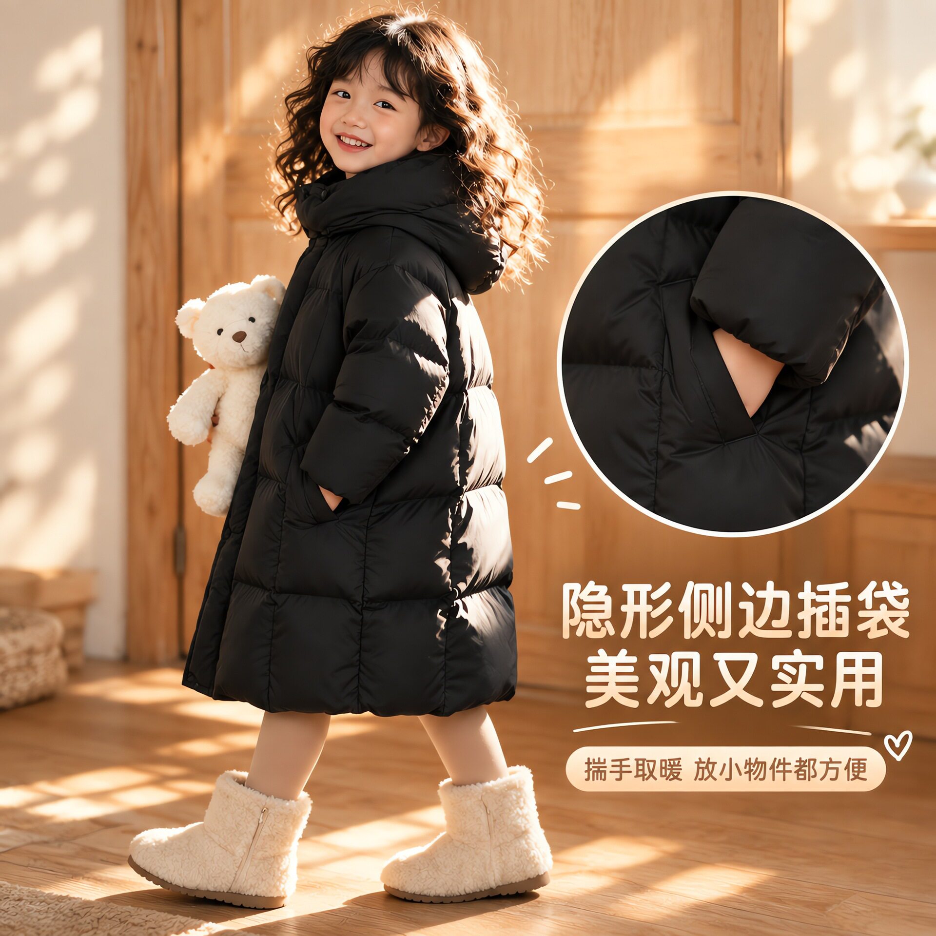 女童羽绒棉服外套2026新款儿童秋冬季加厚中长款连帽棉衣大童棉袄