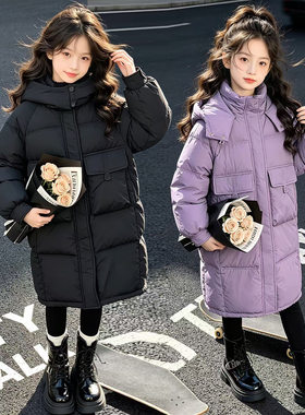 女童过膝加厚三色面包服保暖