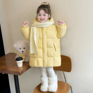 女童冬装2026新款羽绒服儿童冬季洋气连帽中长款宝宝韩版轻薄外套
