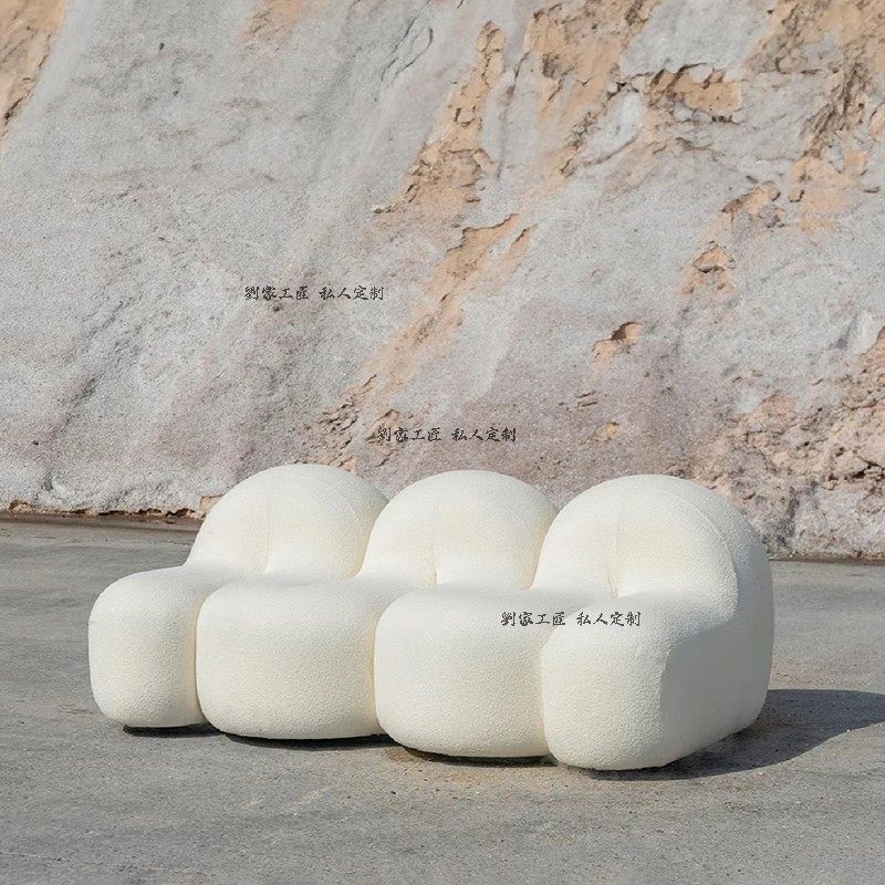 北欧侘寂风羊羔绒沙发奶油风个性创意民宿布艺沙发展馆设计师家具,住宅家具,布艺沙发,淘宝优惠券,粉丝福利购,淘宝优惠卷