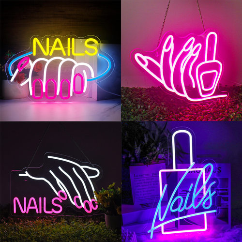霓虹灯定 制亚马逊爆款粉色少女手指字母造型灯美甲沙龙指甲nails