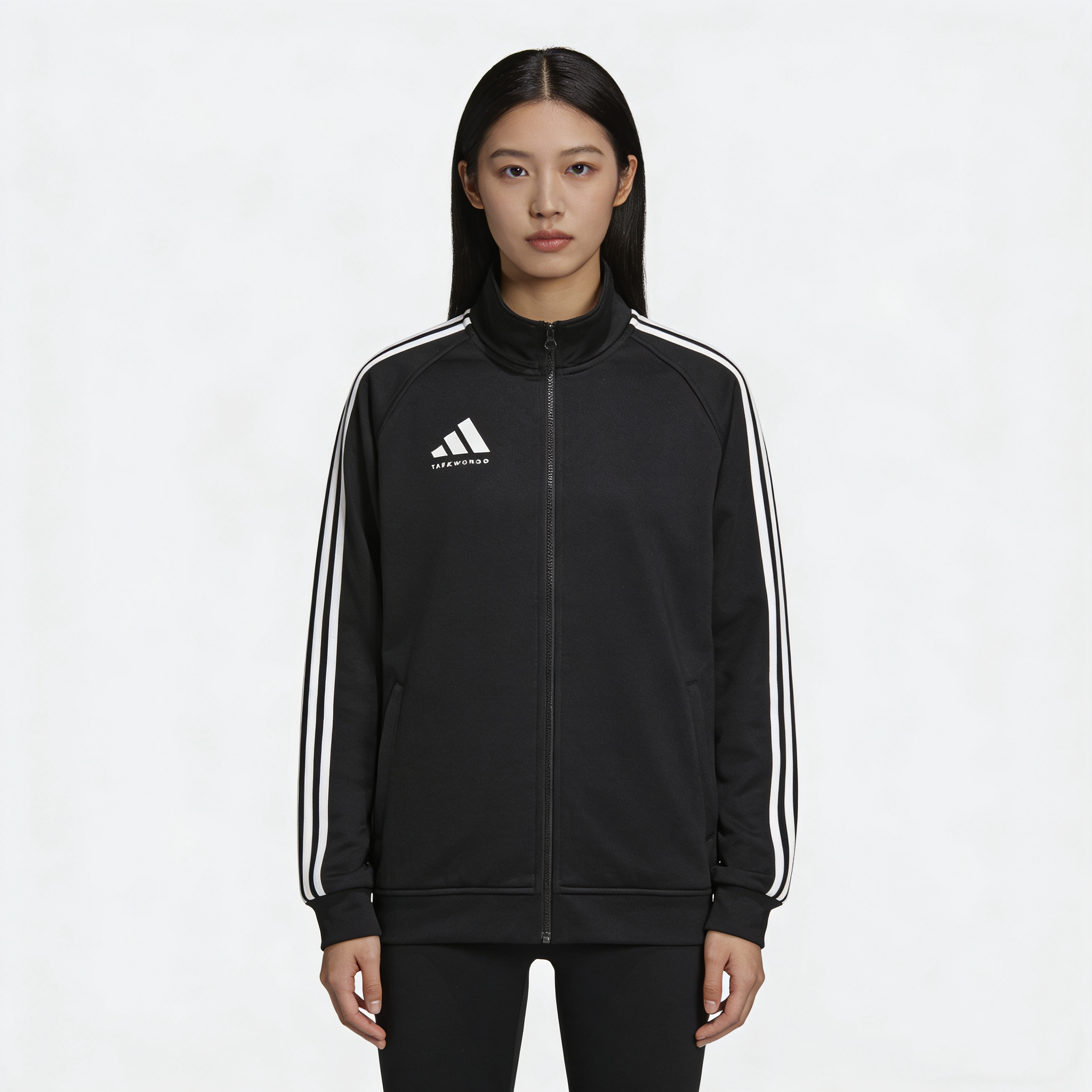 阿迪达斯春秋季外套男女黑白休闲运动新款立领梭织夹克TR30JT-BW