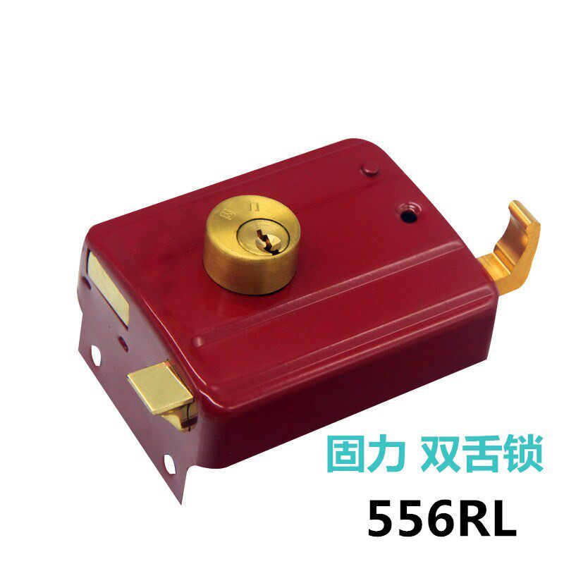 固力门锁老式木门锁双保险外装双舌门锁防盗通用锁纯铜带链锁