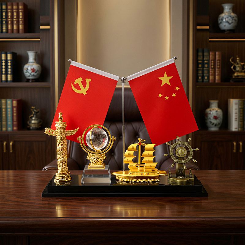 老板办公室摆件一帆风顺帆船创意桌面红旗笔筒摆台文台收纳高档