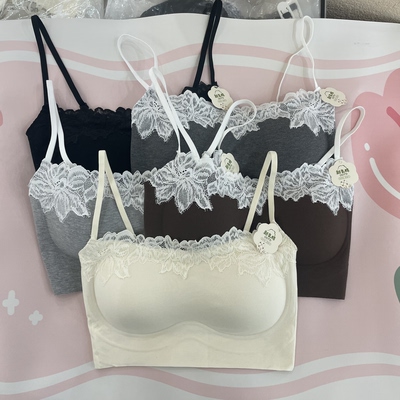 米娅林33005法式新氧棉蕾丝一字领美背抹胸女固定杯聚拢裹胸内衣