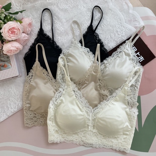 古妃3901法式缎面蕾丝美背抹胸内衣女无钢圈聚拢防走光裹胸文胸罩