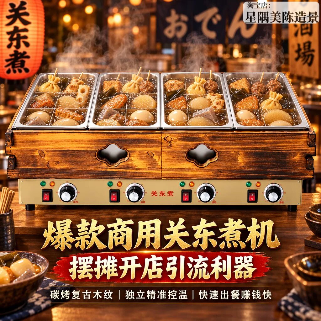商用关东煮机摆摊电热九宫格锅复古木纹日式便利店麻辣烫串串设备
