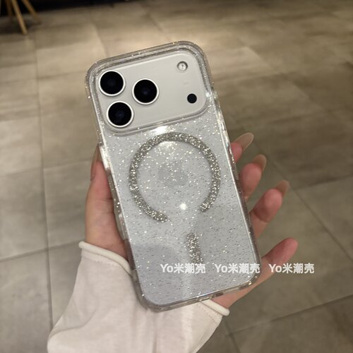 奢华高级感闪磁适用于iPhone17pro手机壳新款闪粉苹果16promax保护套15/14PM防摔13/12亚克力外壳17Air男女软