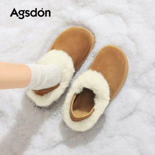 奥古狮登正品加绒勃肯鞋女2026新款冬季全包厚底一脚蹬棉鞋低帮雪