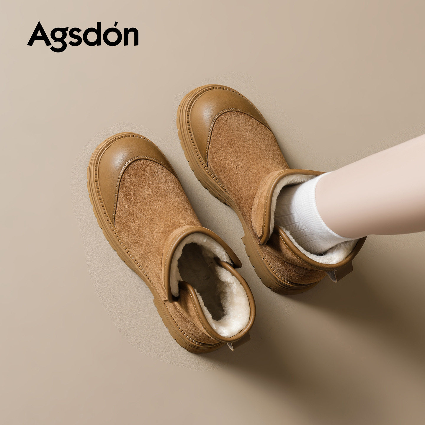 奥古狮登正品厚底雪地靴女2025冬季新款加绒加厚中筒短靴翻边两穿,女鞋,棉鞋,淘宝优惠券,粉丝福利购,淘宝优惠卷