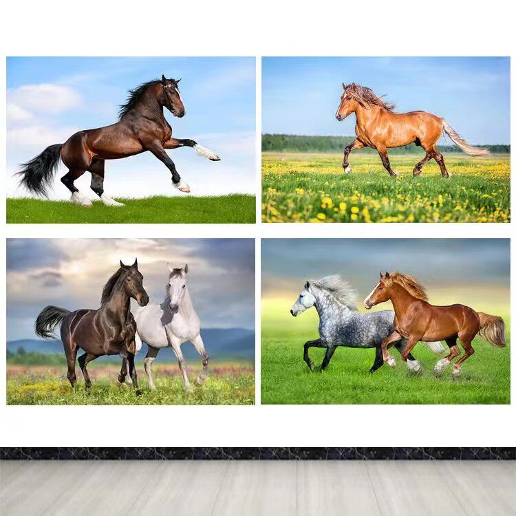 骏马图白马黑马动物图案客厅卧室墙贴装饰画红马奔跑的马自粘壁画