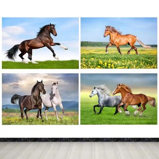 骏马图白马黑马动物图案客厅卧室墙贴装饰画红马奔跑的马自粘壁画