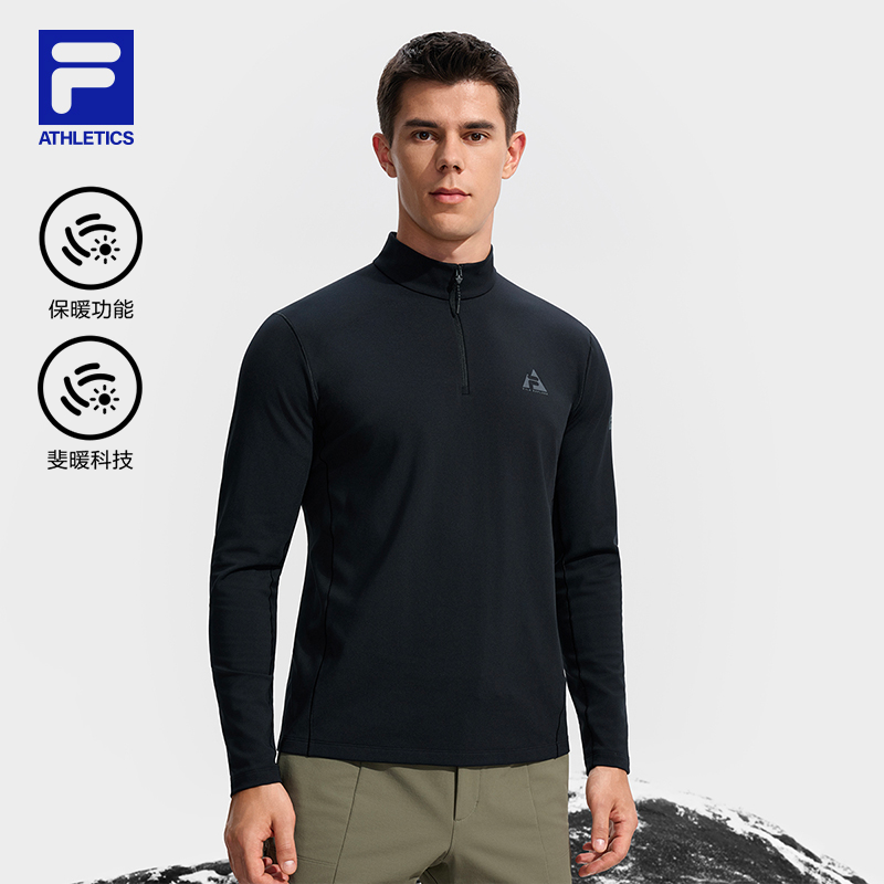 FILA 斐乐官方男子针织长袖衫2025冬新款户外运动加绒半拉链上衣